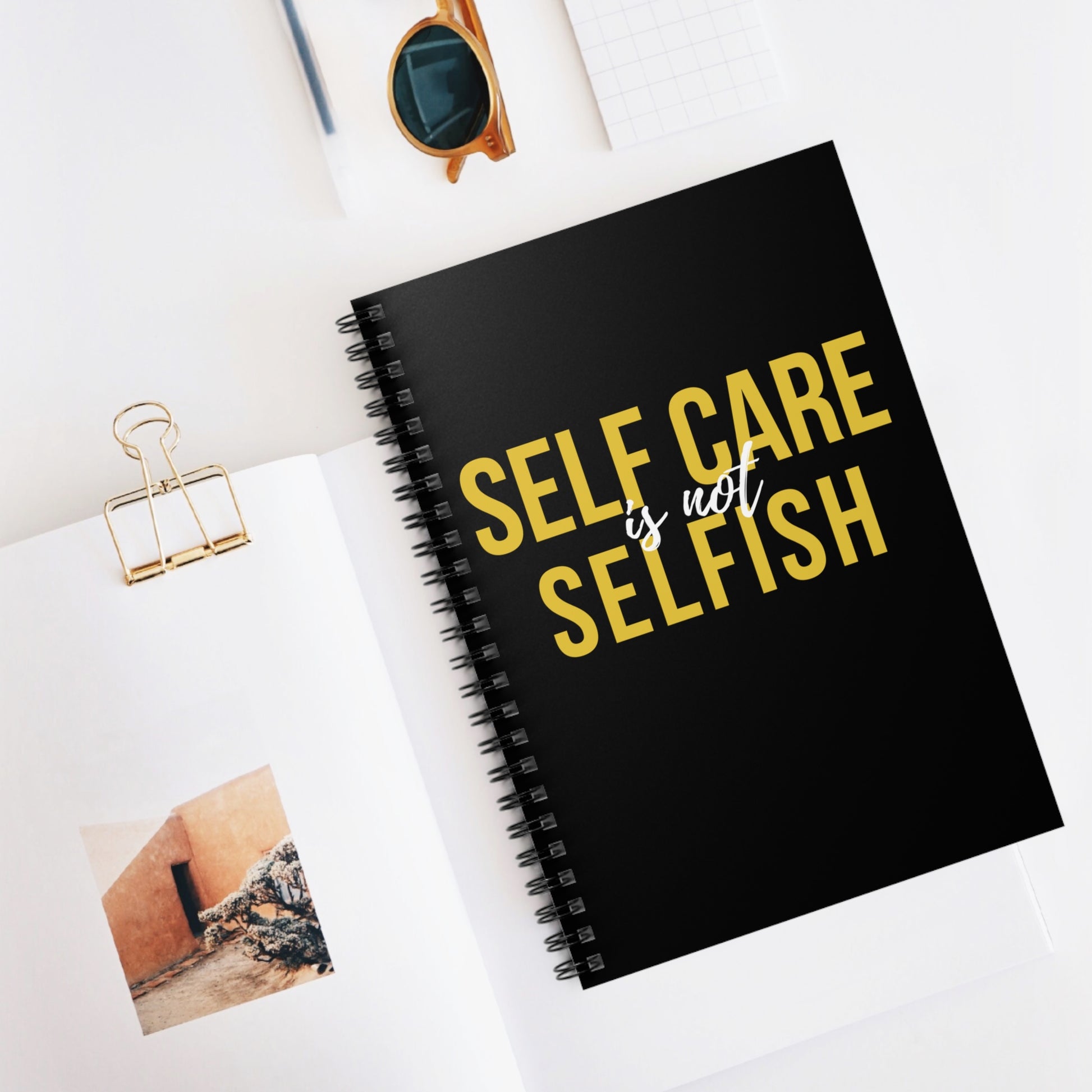 Self Care is Not Selfish Spiral Notebook - Black - The Cotton Connect